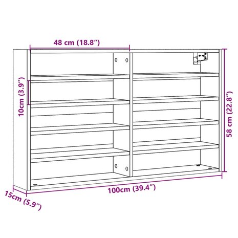 Vitrinekast 100x15x58 cm bewerkt hout wit 10