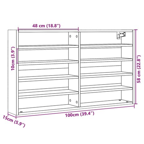 Vitrinekast 100x15x58 cm bewerkt hout betongrijs 10