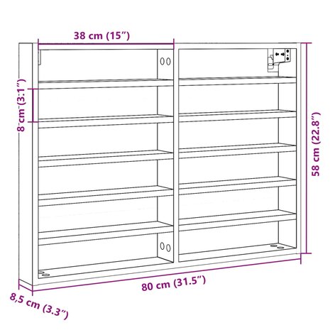 Vitrinekast 80x8,5x58 cm bewerkt hout betongrijs 10