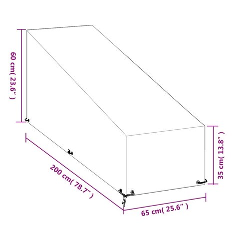 Ligbedhoezen 2 st met 12 oogjes 200x65x35/60 cm polyetheen 9