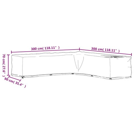 Tuinmeubelhoezen L-vormig 2 st 20 oogjes 300x300x70 cm 11