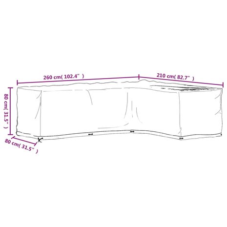 Tuinmeubelhoezen L-vormig 2 st 16 oogjes 260x210x80 cm 11