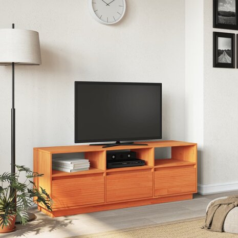 Tv-meubel 140x37x50 cm massief grenenhout wasbruin 3