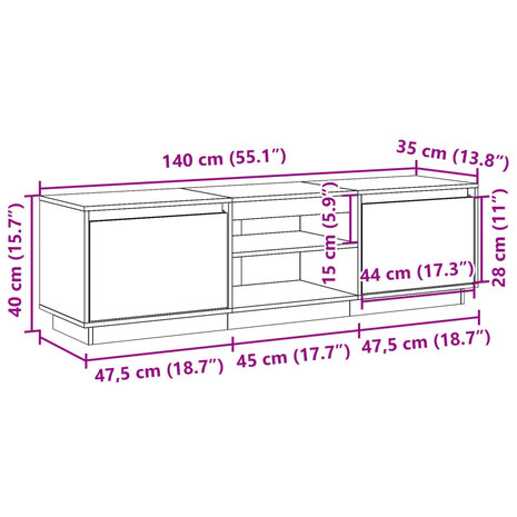 Tv-meubel 140x35x40 cm massief grenenhout wasbruin 12