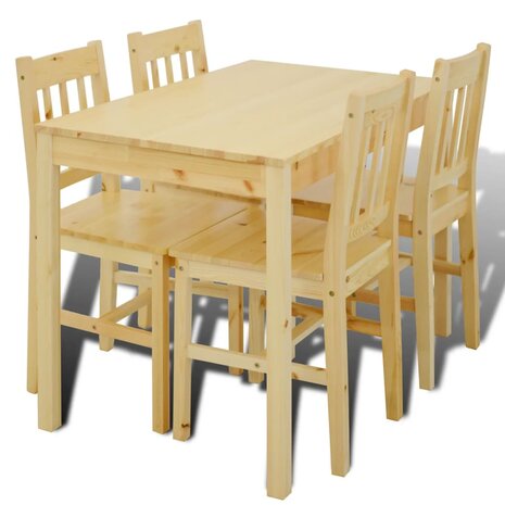 Eettafel met 4 stoelen hout naturel 2