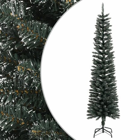 Kunstkerstboom met standaard smal 210 cm PVC groen 1