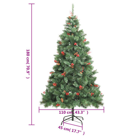 Kunstkerstboom met scharnieren dennenappels en bessen 180 cm 9