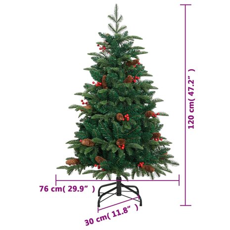 Kunstkerstboom met scharnieren dennenappels en bessen 120 cm 9