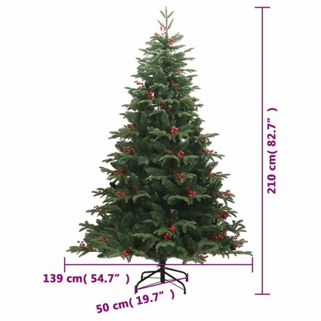 Kunstkerstboom met scharnieren dennenappels en bessen 210 cm 9