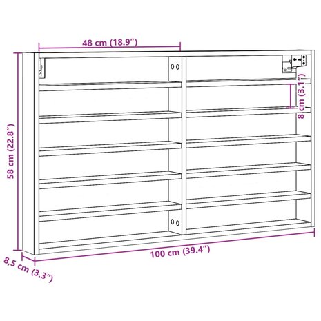 Vitrinekast 100x8,5x58 cm bewerkt hout betongrijs 10