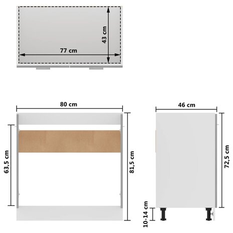 Wastafelonderkast 80x46x81,5 cm bewerkt hout betongrijs 10