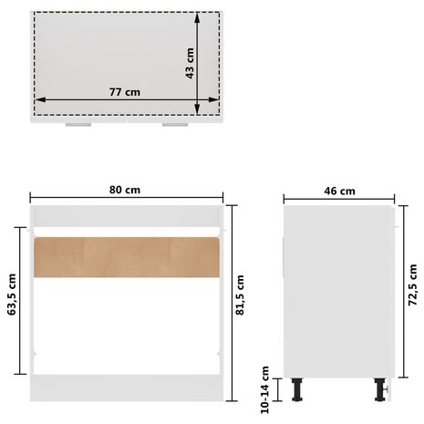 Wastafelonderkast 80x46x81,5 cm bewerkt hout hoogglans wit 10