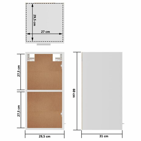 Hangkast 29,5x31x60 cm bewerkt hout wit 10