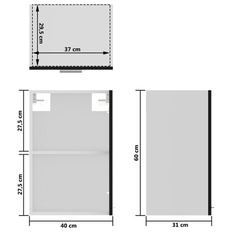 Hangkast 40x31x60 cm bewerkt hout zwart 10