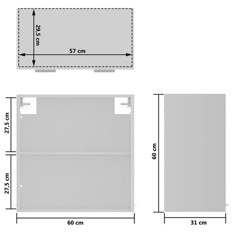 Hangkast 60x31x60 cm bewerkt hout wit 9