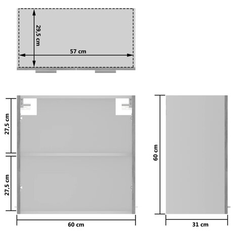 Hangkast 60x31x60 cm bewerkt hout betongrijs 9