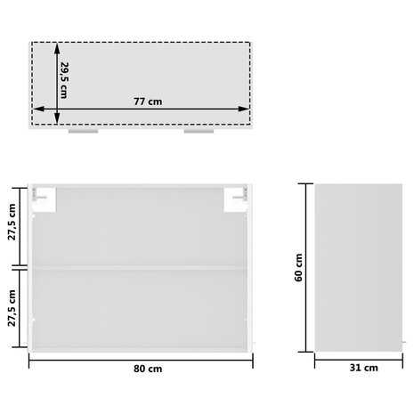 Hangkast 80x31x60 cm bewerkt hout hoogglans wit 9