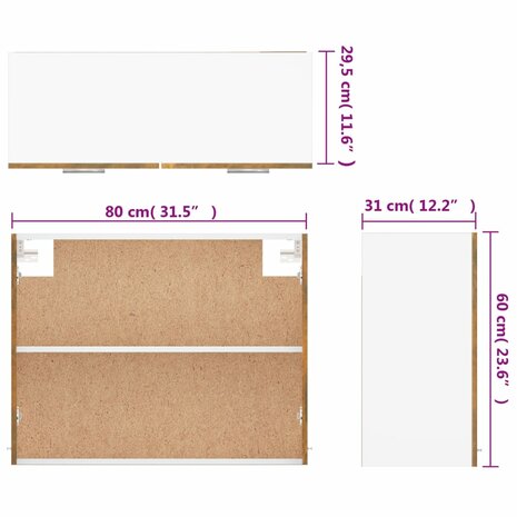 Hangkast 80x31x60 cm bewerkt hout gerookt eikenkleurig 10