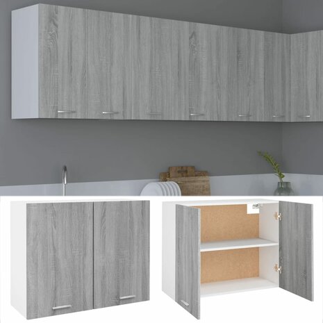 Hangkast 80x31x60 cm bewerkt hout grijs sonoma eikenkleurig 2