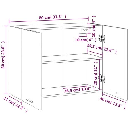 Hangkast 80x31x60 cm bewerkt hout grijs sonoma eikenkleurig 11