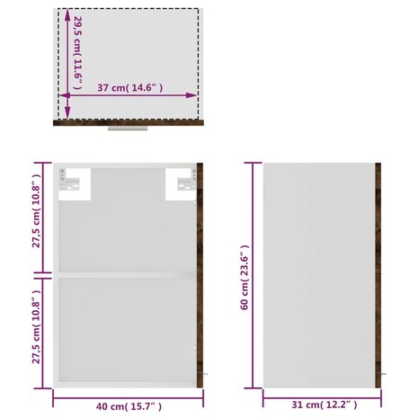 Wandkast 40x31x60 cm glas en bewerkt hout gerookt eikenkleurig 11