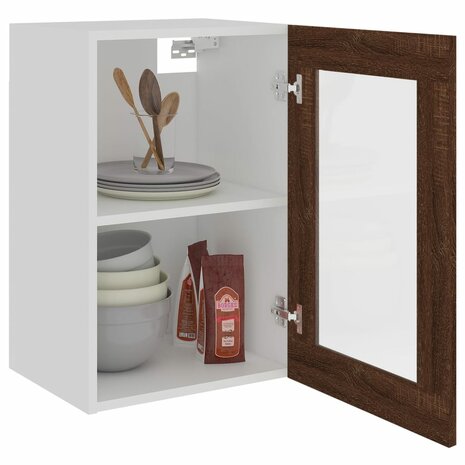 Wandkast 40x31x60 cm glas en bewerkt hout bruin eikenkleur 4