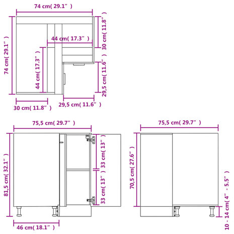 Hoekonderkast 75,5x75,5x81,5 cm bewerkt hout wit 10