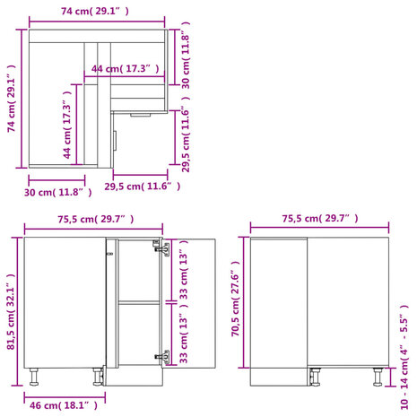 Hoekonderkast 75,5x75,5x81,5 cm spaanplaat hoogglans wit 10