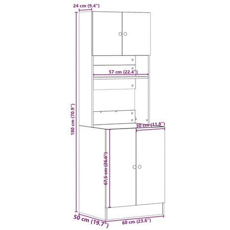 Keukenkast 60x50x180 cm bewerkt hout wit 11