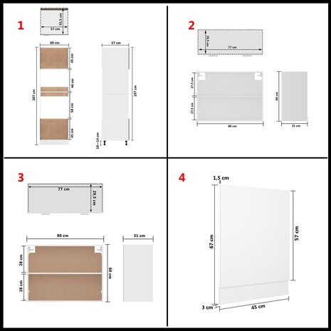 7-delige Keukenkastenset bewerkt hout wit 10