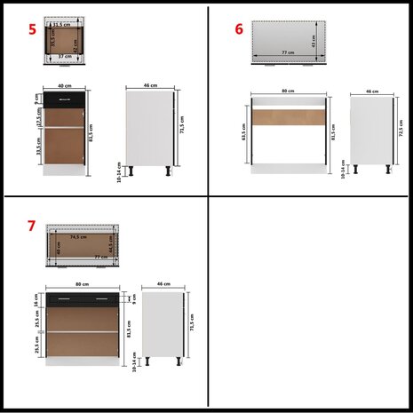 7-delige Keukenkastenset bewerkt hout zwart 11