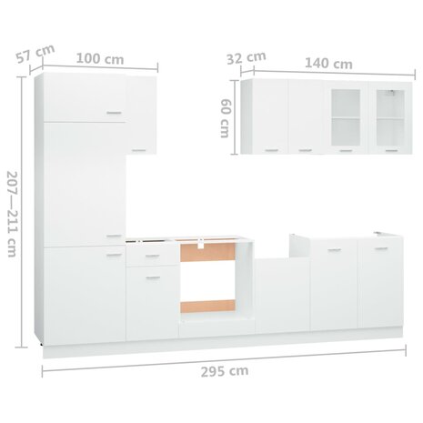 8-delige Keukenkastenset spaanplaat wit 8