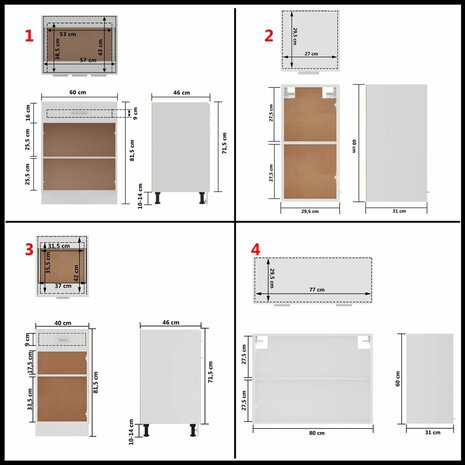 8-delige Keukenkastenset bewerkt hout wit 10