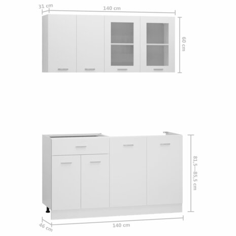 4-delige Keukenkastenset bewerkt hout wit 8