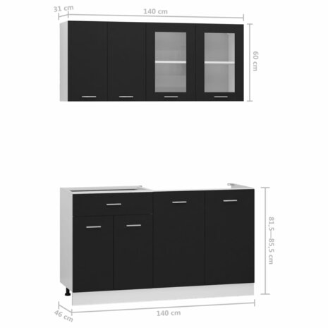 4-delige Keukenkastenset bewerkt hout zwart 8