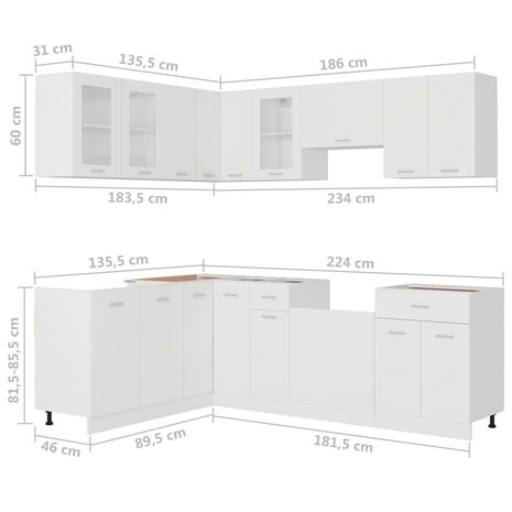 11-delige Keukenkastenset spaanplaat wit 7