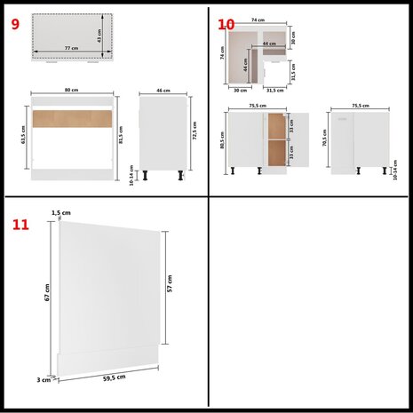 11-delige Keukenkastenset spaanplaat wit 11