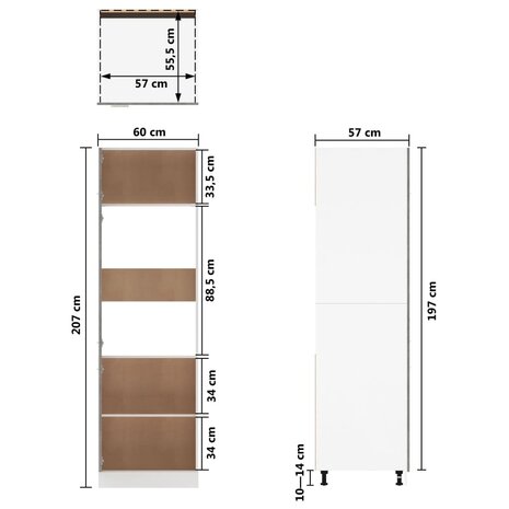 Koelkastkast 60x57x207 cm bewerkt hout betongrijs 9