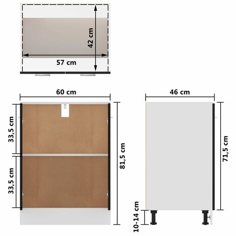 Onderkast 60x46x81,5 cm bewerkt hout zwart 10