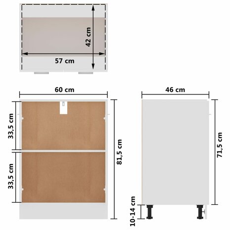 Onderkast 60x46x81,5 cm bewerkt hout hoogglans wit 10