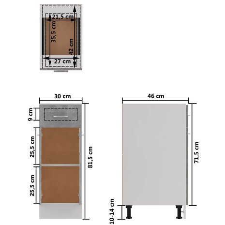 Onderkast met lade 30x46x81,5 cm bewerkt hout betongrijs 11