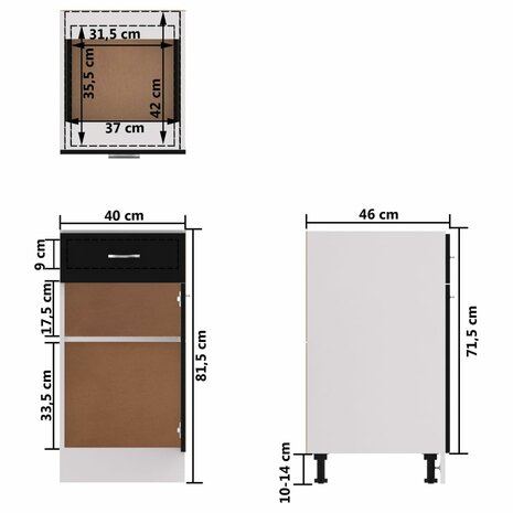 Onderkast met lade 40x46x81,5 cm bewerkt hout zwart 11