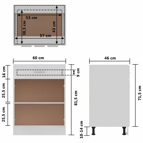 Onderkast met lade 60x46x81,5 cm bewerkt hout wit 9