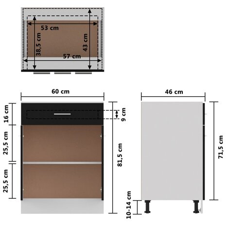 Onderkast met lade 60x46x81,5 cm bewerkt hout zwart 9