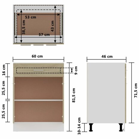 Onderkast met lade 60x46x81,5 cm bewerkt hout sonoma eikenkleur 10