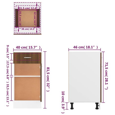 Onderkast met lade 40x46x81,5 cm bewerkt hout bruin eikenkleur 12