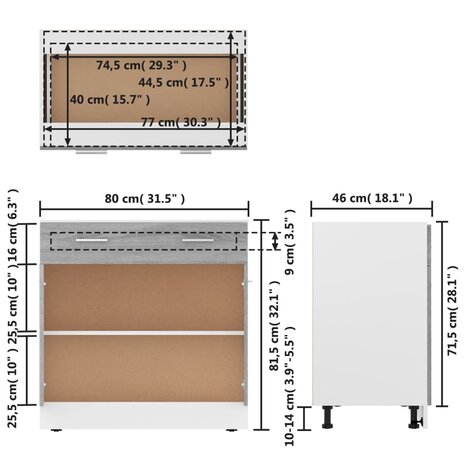 Onderkast met lade 80x46x81,5 cm bewerkt hout grijs sonoma 10