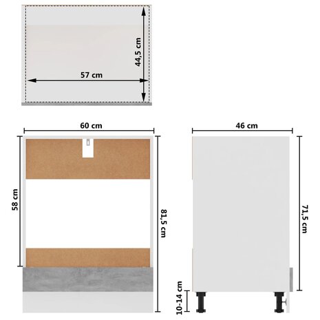 Ovenkast 60x46x81,5 cm bewerkt hout betongrijs 9