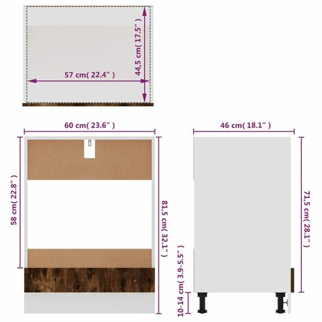 Ovenkast 60x46x81,5 cm bewerkt hout gerookt eikenkleurig 10