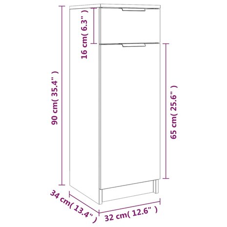 Badkamerkast 32x34x90 cm bewerkt hout grijs sonoma eikenkleurig 10